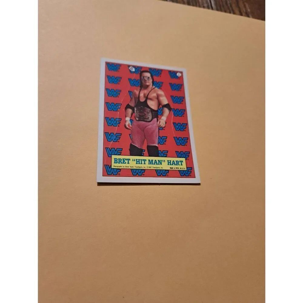 Vintage 1987 WWF Titan Sports Bret Hitman Hart Sticker Puzzle Back Trading Card